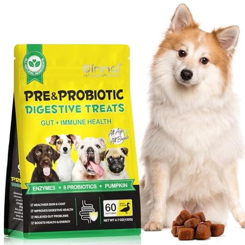 Probiotic Chews for Dogs,Support Dogs Digestive Enzymes,Yeast Balance,Immune Supplement,Probiotics Treats Suitable for All Ages and Breeds (60 chews)