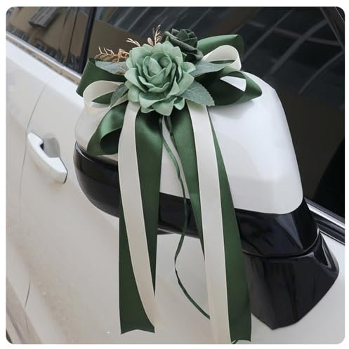 Pmnzdy Lot de 8 nœuds de voiture en soie - Pour mariage - Simulation de rose - Ruban de poignée de porte - Rétroviseur - Pour fête de mariage, église, voiture de mariage, fête - Vert