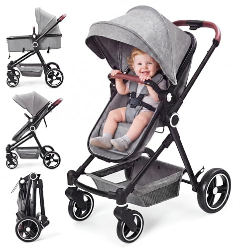 Poussette 2 En 1, Poussette Combinée Compacte Légère Pliable Avec Siège Inclinable, Landau Réglable, Poussette Bébé Confort Tout Terrain Haut Paysage, 0-3 Ans