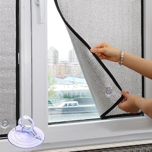 Sichtschutz,Wärmeisolierung,Sturmfensterfolie,UV-Schutz Sonnenschutzfolie Fenster Innen oder Außen,Aluminiumfolie Isolierfolie,mit Saugnapf,für das Heimbüro,Garage,Anpassbar (90x200cm/35x79in)