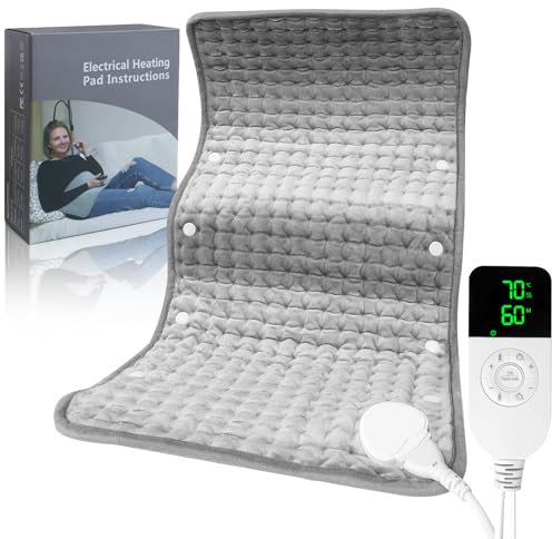 Heat Pads for Back Pain Relief - Electric Heat Pad with Buckle, Stepless Heating Levels & Auto-Off Timer, Machine Washable, LED Controller, 76x40cm Heating Pad for Period Cramps, Muscle Relaxation