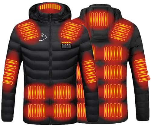 Beheizbare Jacke Herren Warme Dicke, Unisex 19 Zonen Vier Kontroll Reißverschluss, Winterjacke USB Elektrische, Beheizte Warme Jacke Mit Taschen, Skijacke Mit Wärmefunktion Heizjacke Weich Bequem