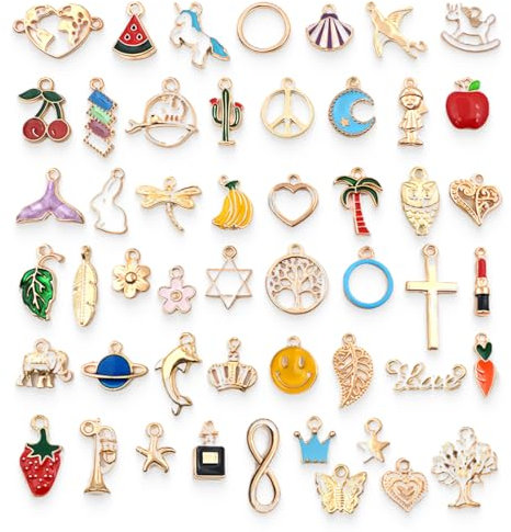 Emaille Charme Anhänger, 50 Stück Charms Anhänger Set, Bracelet Charms, Anhänger für Herstellen Armbänder, Ohrringe, Halsketten, Schlüsselzubehör DIY