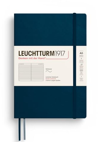 LEUCHTTURM1917 372206 Notizbuch Medium A5, Softcover Schreibbuch, 123 nummerierte Seiten, Deep Sea, liniert