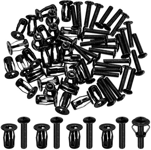 Glarks 60 pezzi M5 Jack Dadi e testa piatta Phillips Machine Kit viti Nere Jacknut, Inserto filettato Petal Dado di espansione