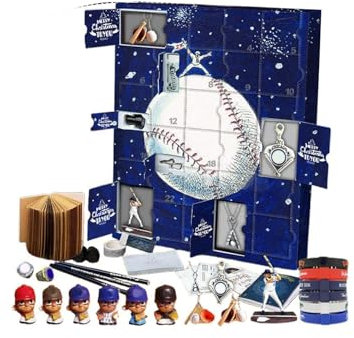 Calendrier de l'Avent 24 jours avec calendrier de l'Avent pour les fans de baseball - Parfait pour Noël et minuterie manuelle
