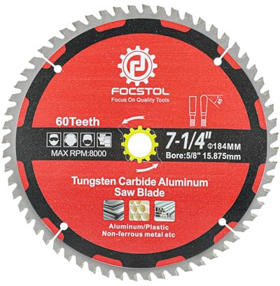 FOCSTOL Lama Sega Circolare per Alluminio 184mm x 15,875mm - Disco in Alluminio a 48 Denti per Metallo Non Ferrosi Plastica