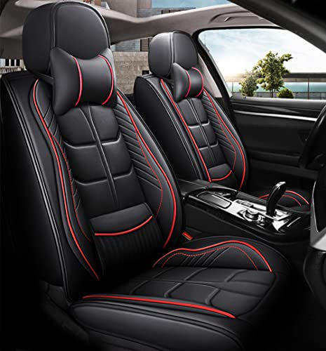 Maidao AutoSitzbezüge für BMW X1 2009-2015, Komfortabler Luxus-5-Sitze Ledersitzbezüge Allwetter Autositzbezug Sitzbezüge - Schwarz&Rot