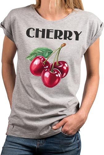 MAKAYA Cherry Shirt Damen Kurzarm Top Kirsche Lässige Sommer Oberteile mit Früchten