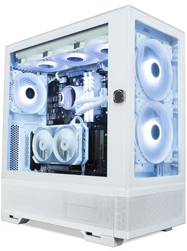 ionz Gaming PC - Desktop Computer, Ryzen 5 5600X, NVIDIA RTX 4060,16GB RAM 1TB NVMe SSD, 360mm AIO, Windows 11, 500W 80+ PSU, WiFi, KZ-V - White Aether
