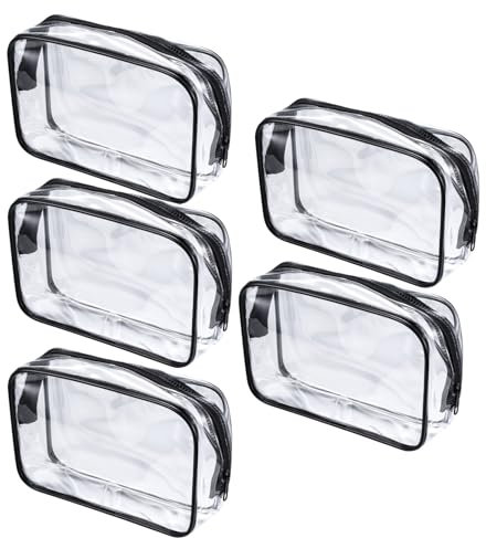 Trousse de Toilette Voyage Femme Homme, 5 Pcs Sac Transparent Avion, Trousse de Toilette Transparente Avion, Trousse de Maquillage Étanche PVC, Sac Cosmétiques Liquide Kit Voyage Avion, 18x12x6 cm