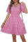 Kate Kasin Robe Évasée À Taille Élastique Et Col en V pour Femme avec Manches Bouffantes Rose XL