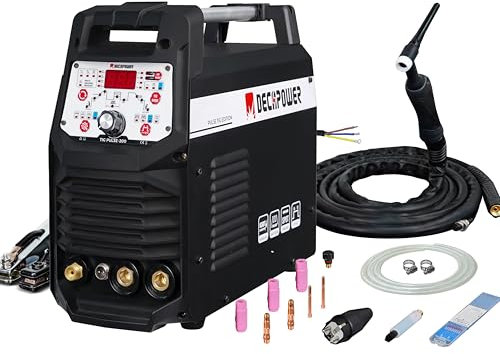 DECAPOWER Saldatrice TIG 200 ampere, saldatore a impulsi DC TIG con TIG freddo, pulizia Ss, MMA, saldatura in acciaio inossidabile (Impossibile saldare l'alluminio) (EASYTIG -200)