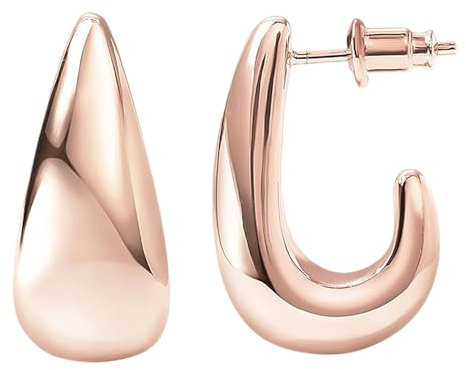 Boucles d'oreilles Créoles Épaisses,Créoles Huggie épaisses,Plaqué or 14 carats - Larme et dôme épais - Hypoallergéniques,Cadeau Bijoux Femme-Or Rose