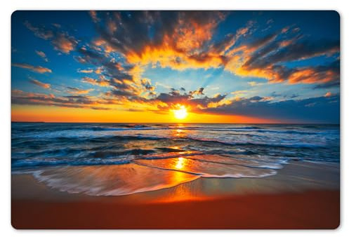 KitchenYeah© Platzsets Abwaschbare Placemats Set 6 Tischsets Platzdeckchen | 45x30 cm - Platzset Tischset Esstisch Telleruntersetzer Waschbar Meer - Sonnenuntergang - Strand - Wolken - Orange