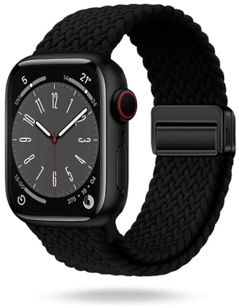 ONEFLOW Casual Loop Kompatibel mit Apple Watch 10 (42mm) Geflochtenes Armband Elastisch, Textil iWatch Armbänder Damen Herren, Sport Nylon Stoff Band Verschluss Magnetisch, Schwarz