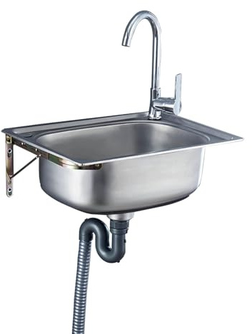 CAFIEDR Stainless Steel Wall Mounted Kitchen Sink - Durable Utility Sink with Bracket for Restaurant, Laundry, Garage, and Backyard(42x37cm)