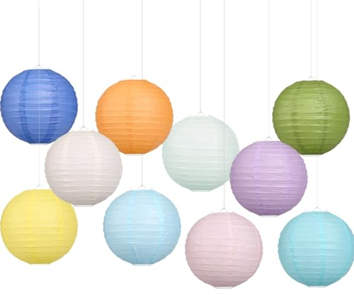 LIHAO 10 PCS Papierlaternen Bunte Lampions Lampenschirm Rund Papier Laternen für Hochzeiten Geburtstage Feiertagen Gartenparty Babytaufe Deko (25cm)