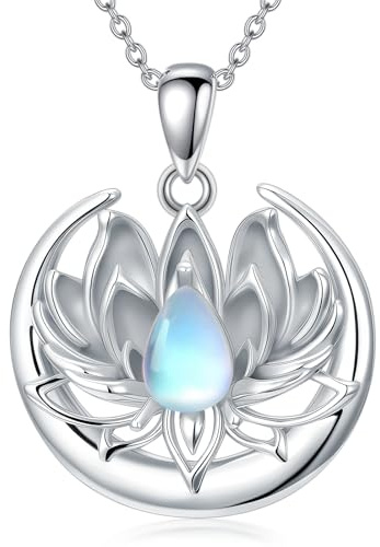 MUUYON Mondstein-Lotus-Halskette 925er Sterlingsilber Lotusblüten-Anhänger Schmuck Geschenke für Frauen