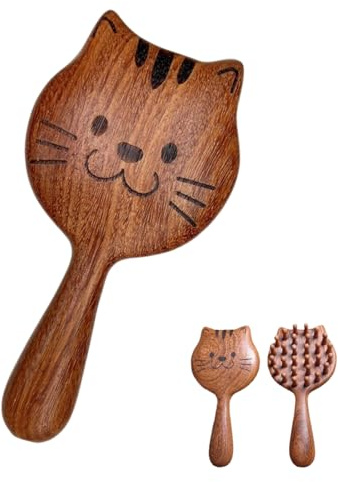 FIMWOLZ Spazzola Massaggiante a Forma di Gatto, Spazzola per Shampoo in Legno di Alta Qualità, Massaggiatore per Cuoio Capelluto, Riduce la Forfora e Favorisce la Crescita dei Capelli