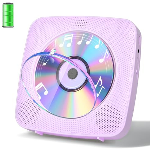 Gueray Lettore CD Portatile Bluetooth con 1800mAh Lettores CDs Desktop Ricaricabile per la Casa con Doppi Altoparlanti Telecomando FM Radio Timer USB AUX Porta Auricolare (Violetta)