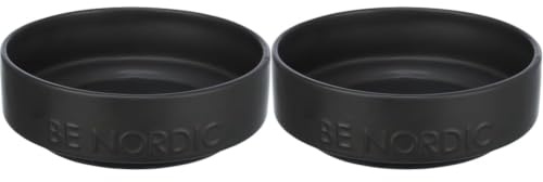 TRIXIE Ciotola per cani in ceramica BE NORDIC 500 ml nero – moderna ciotola per cani di piccola taglia Ø 16 cm ciotola in ceramica con rivestimento in gomma antiscivolo – 24523 (Confezione da 2)
