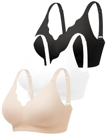BH für Damen ohne Bügel mit Weicher Unterstützung Bequeme Nahtlose Bralette | Gepolstert, Soft, Bügelloses Bustier Komfort BHS für Alltag, V-Ausschnitt, Seamless Creamy Fabrics
