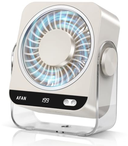 HONEYYEAR Rechargeable Desk Fan for Bedroom, 4000mAh Quiet Small Portable USB Table Fan with 199 Speeds, 180°Adjustable, LED Display, Desktop Personal Cooling Fans for Camping Office Travel