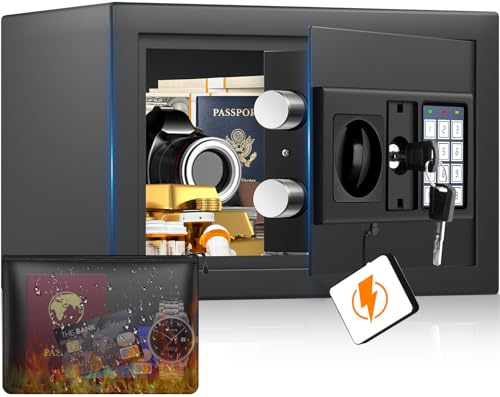 Digitaler Safe Tresor für Zuhause mit Zahlenschloss und Feuerfester Tasche | Alarm-&Silent-Modus, USB-C-Anschluss, Kleiner Tresor Kinder für Zuhause Büro Bargeld Schmuck Medikamente, 17T × 27B × 17H cm