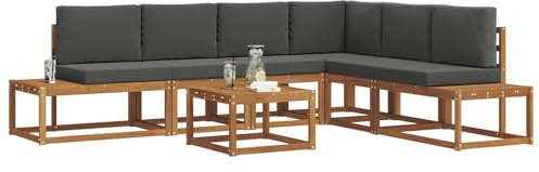 vidaXL Outdoor-Sofagarnitur mit Kissen 7 Stück Natur und Anthrazit, Akazienholz Outdoor-Sofa-Set, Modulare Sitzmöbel für Garten, Stilvolle Terrasse Lounge, Wetterfestes Mobiliar