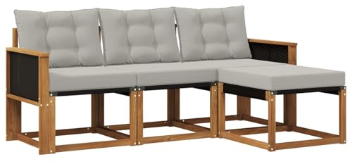 vidaXL Outdoor-Sofagarnitur mit Kissen 4 pcs Natürlich und Hellgrau, Garten-Sofa, modernes Lounge-Set für draußen, haltbar, gemütliche Terrasse-Sitze für jeden Anlass