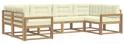 vidaXL Outdoor-Sofagarnitur mit Kissen 6 pcs Weiß und Creme, Akazienholz Lounge Set für draußen, modernes Gartenmöbel, wetterfest und stylisch für deinen Garten