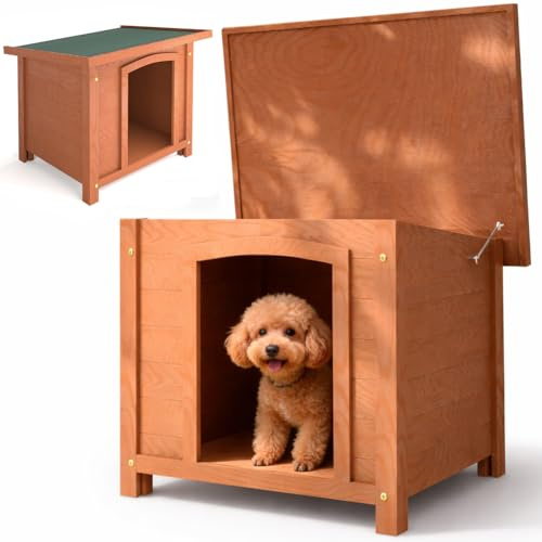 BAKAJI Cuccia per Animali Domestici in Legno, Casetta per Cani e Gatti con Tetto Apribile, Casa da Esterno ed Interno Resistente Intemperie e Agli Agenti Atmosferici Tettoia Asfaltata, 66 x 53 x 54 cm