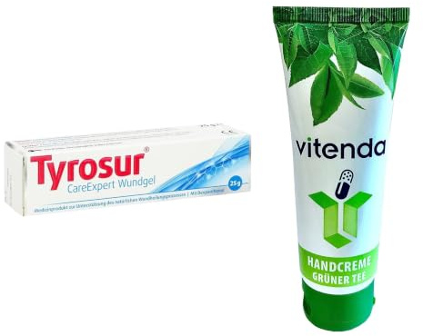 vitenda Set: Wundgel zur feuchten Wundheilung mit Tyrosur CareExpert, Hydrogel mit Dexpanthenol, 1x25g – inkl. vitenda Handcreme