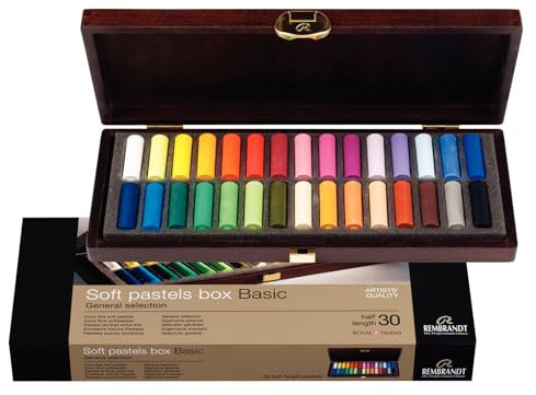 Rembrandt Professionelles Weiche Pastelle Set im luxuriösen Holzkasten | Allgemeine Auswahl Basic | 30 halbe Pastelle