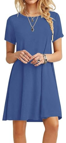 MOLERANI Damen Sommerkleider Casual T-Shirt Kurzarm Strandkleid Loose Swing Damen Kleid (M, Beja Blau)