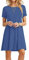 MOLERANI Damen Sommerkleider Casual T-Shirt Kurzarm Strandkleid Loose Swing Damen Kleid (M, Beja Blau)
