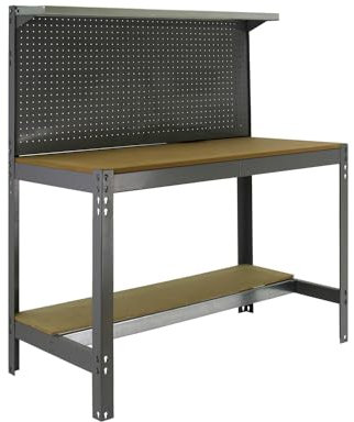 Simon Rack Banco de Trabajo Taller, Capacidad Carga 600 kg, 1445x1510x610 mm, Mesa de Trabajo, Gris/Madera - BT3