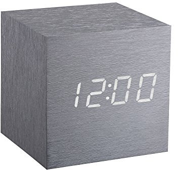 Gingko Cube LED Click Clock Wecker mit Sound Aktivierung (Uhrzeit, Datum & Temperatur), Aluminium/Weiß
