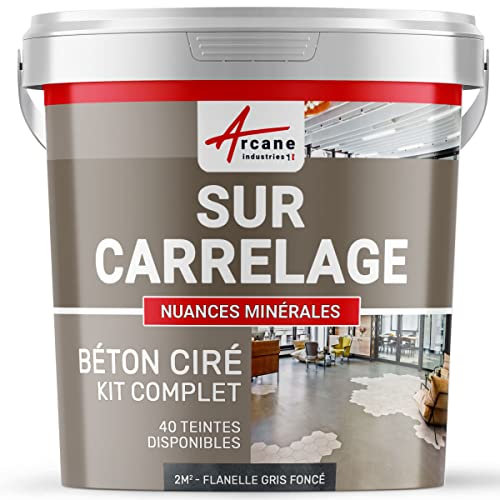 Béton ciré sur carrelage, cuisine, salle de bain, mural, sol, plan de travail, décoratif, revêtement, douche, kit - 2 m² (en 2 couches) Flanelle Gris Foncé - ARCANE INDUSTRIES
