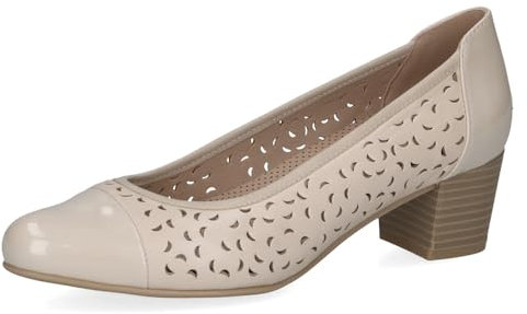 CAPRICE Comfort Damen Pumps Lack mit Lochmuster, Beige (Beige Comb), 36 EU