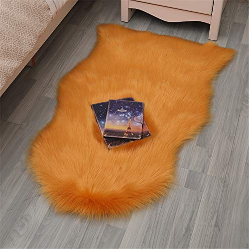 Faux Lammfell Schaffell Teppich Lammfellimitat Teppich Longhair Fell Optik Nachahmung Wolle Bettvorleger Wohnzimmer Schlafzimmer Sofa Matte (Orange,60 * 90cm)