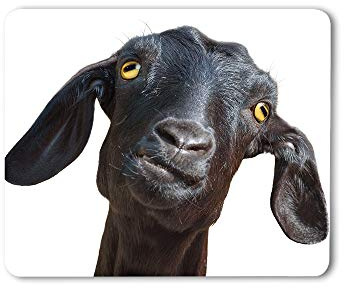 Moslion Black Goat Mouse Pad Cute Funny Animal Port Up Humorous Face Head Yellow Eyes Gaming Mouse Mat Non-Slip Rubber Base Thick Mousepad for Laptop Computer PC 9.5x7.9 Inch