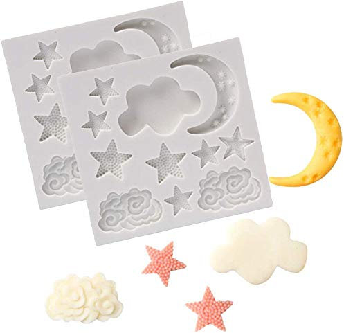 DUBENS 2 Stück Mond Stern Wolke Silikon Form Fondant Form Sugar Form für Schokolade Candy Cookies Geburtstag Kuchen Cupcake Topper Dekoration Backen Werkzeuge