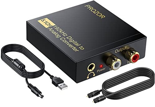 PROZOR 192kHz DAC Convertidor Digital a Analógico con Ajuste de Volumen Optico SPDIF Toslink Coaxial a Estéreo RCA L/R Jack de 3,5 mm Soporta LPCM 2.0 para HDTV PS4 DVD Altavoces Auriculares