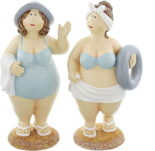 2 Dekofiguren Stranddamen, 22 cm hoch, Maritime Sommerdeko, Statuette, Skulptur