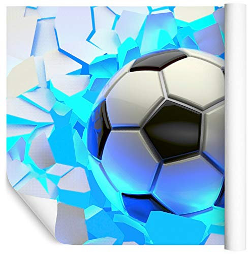 Fototapete - Wohnzimmer, Schlafzimmer - für Jungen Fußball 3D - 368cm X 254cm; Wandtapete Vlies 130g, Das Set enthält Klebstoff und Montageanleitung