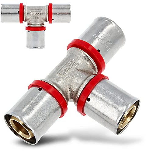 Pressfitting T-Stück PEX 25 x 25 x 25 mm U Profil für Aluverbundrohr Mehrschichtverbundrohr Verbundrohr Mit Dichtungsringe Oring | Heizungs- Sanitär- Trinkwasserinstallation | 10 Bar