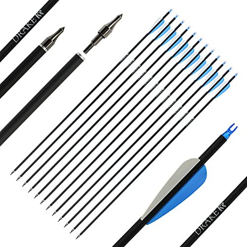 Komplettpfeil - Drake Ice - 28-32 Zoll - Carbon - 12 Stück (28 Zoll), TOP Einsteigerpfeil zum Bogenschießen, mit Schraubspitze, sehr hochwertig und top verarbeitet
