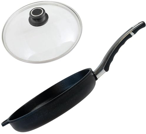 BAF Induktionspfanne 26 cm mit Glasdeckel - Aluminiumguss Antihaft Pfanne, antihaftbeschichtet - flacher Rand, 5 cm Höhe - geeignet für Induktion, Gas & Elektro - Made in Germany